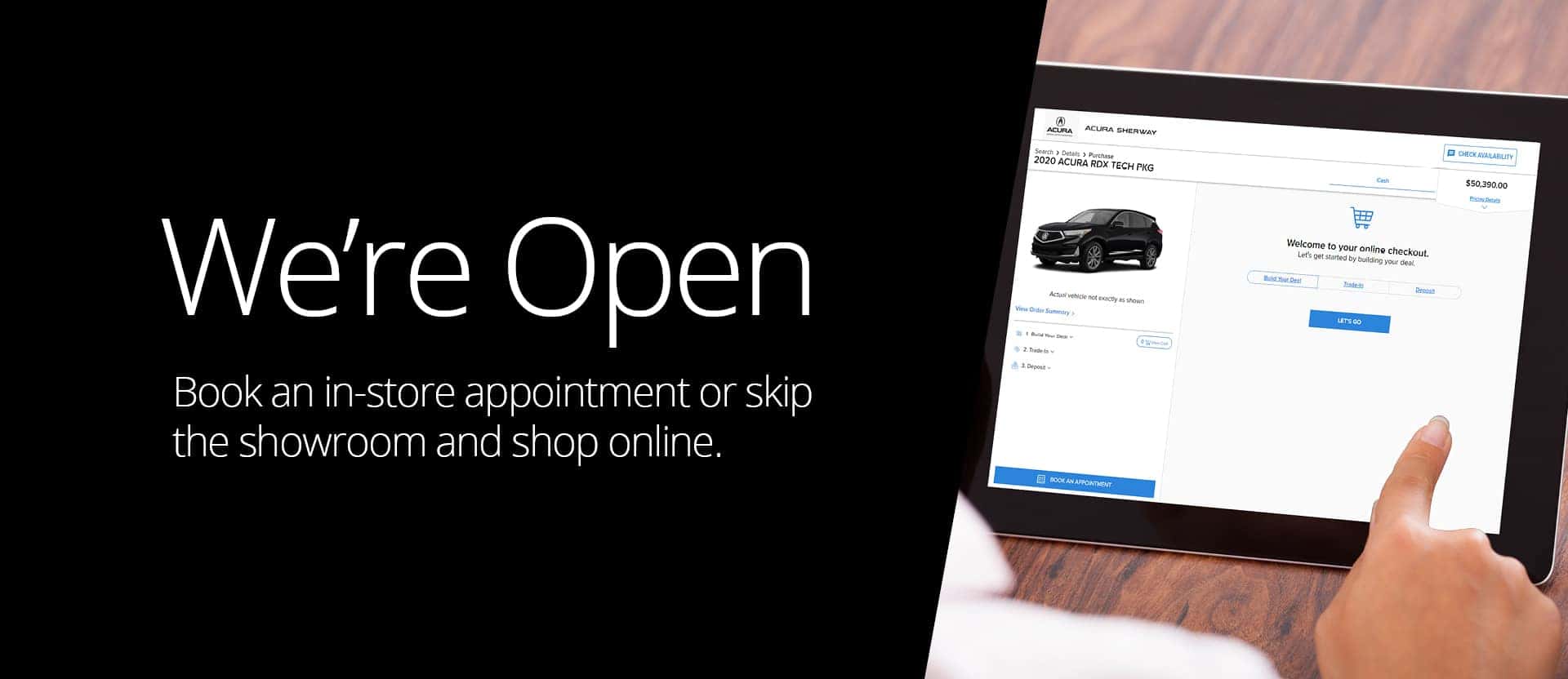 We're Open desktop banner