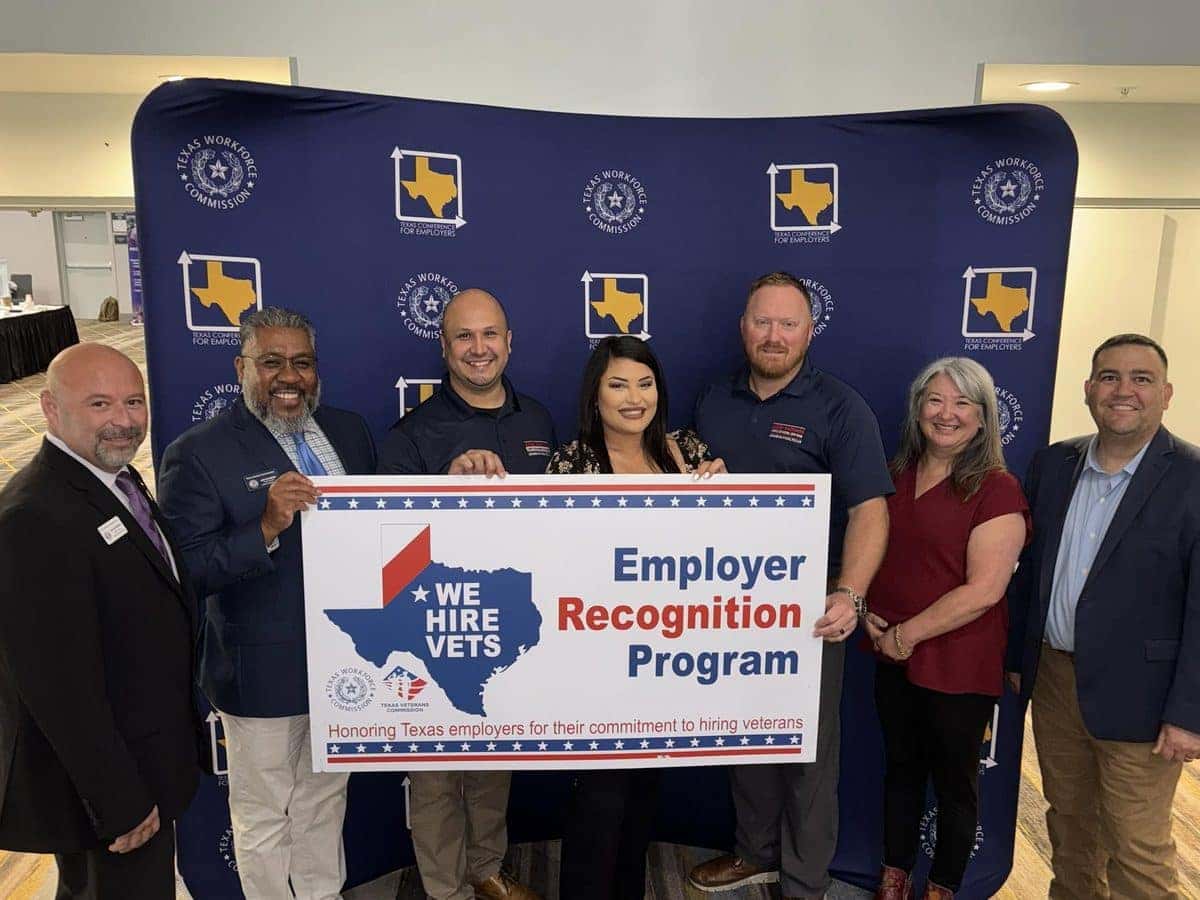 Allen Samuels leadership accepting the Texas Workforce Commission We Hire Vets employer recognition award