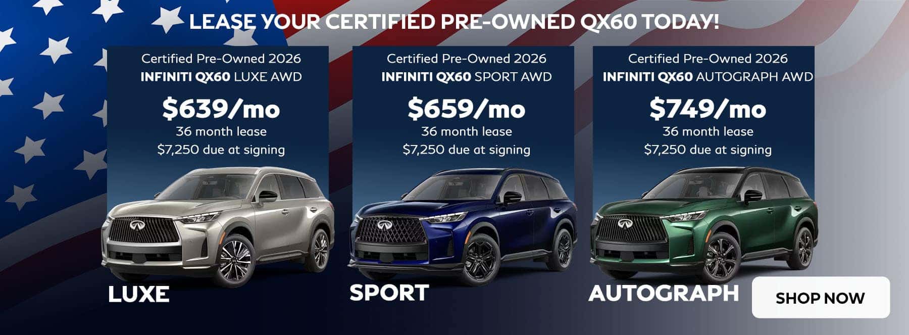 Great lease specials right now on Certified Pre-Owned INFINITI QX60 models