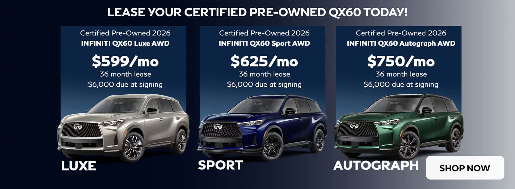 Great lease specials right now on Certified Pre-Owned INFINITI QX60 models