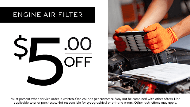 Coupon for $5 off INFINITI air filter service near me in Corpus Christi, TX at Ed Hicks INFINITI Service Center