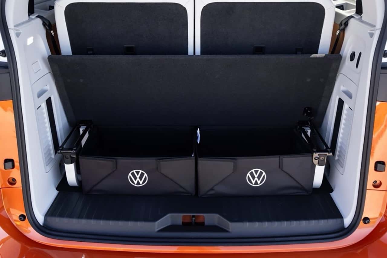 2025 Volkswagen ID Buzz FLEXBOARD ADJUSTABLE STORAGE SYSTEM storage totes in the trunk