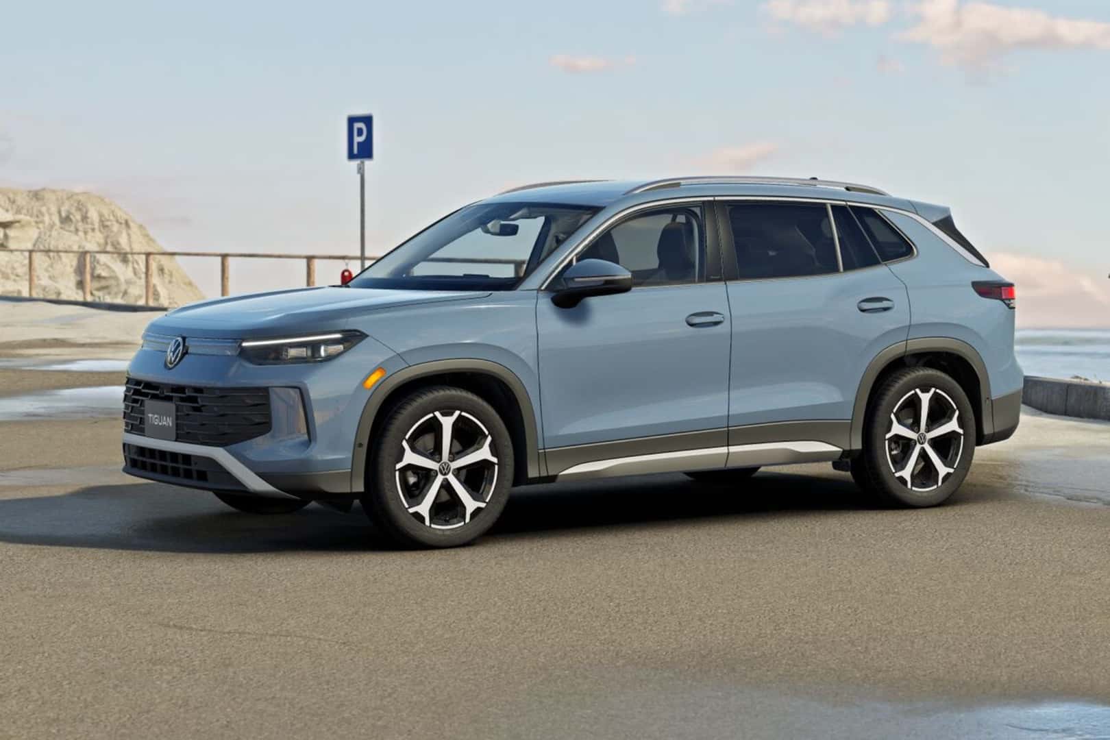 2026 Volkswagen Tiguan SE trim level parked on an oceanside cliff