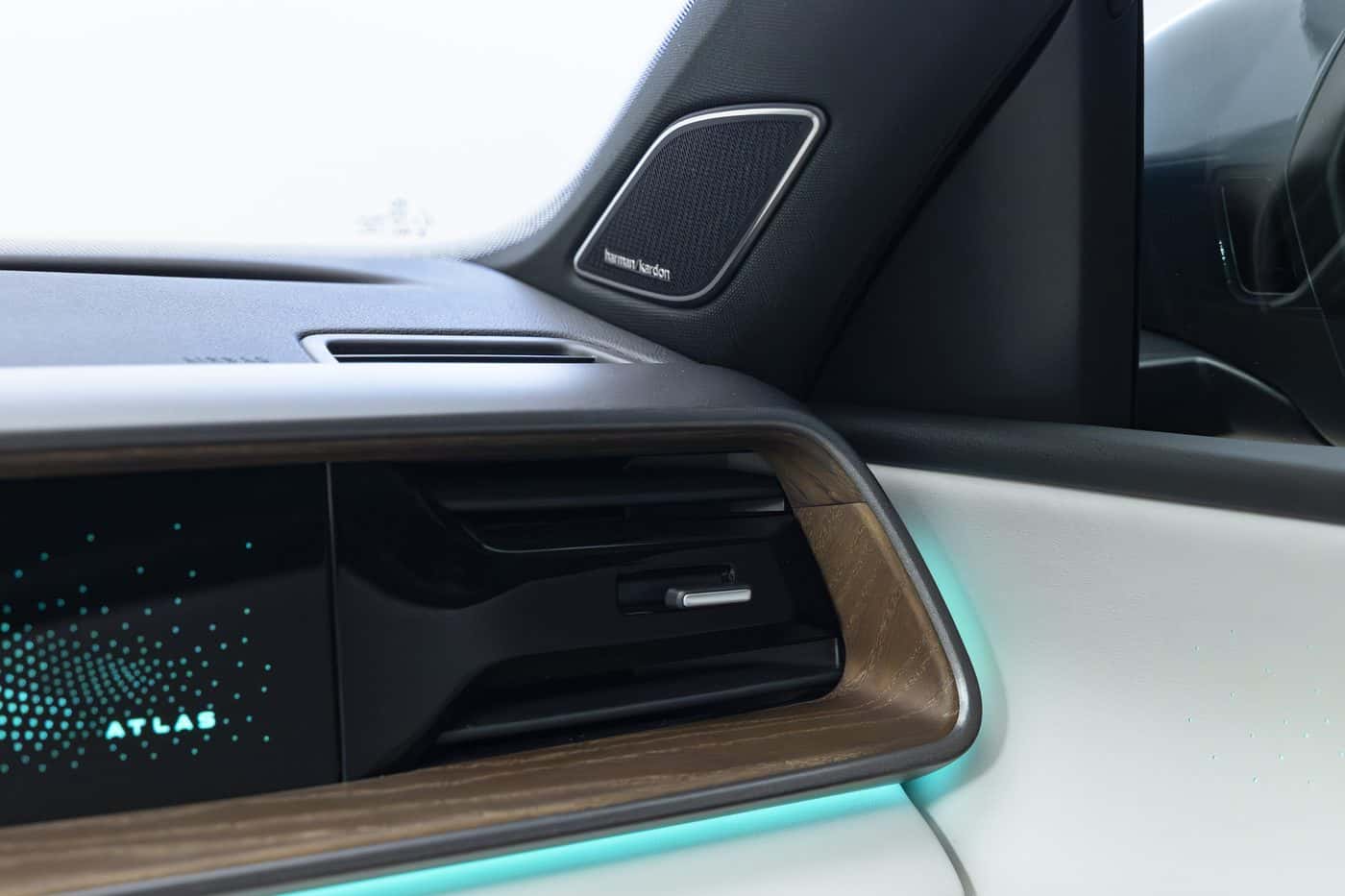 2027 Volkswagen Atlas illuminated Atlas center display with real wood trim