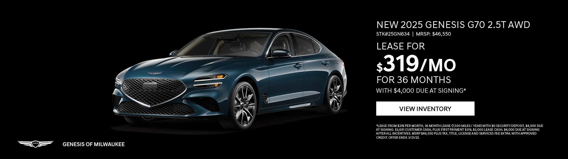 Mar 25 - 2025 Genesis G70 2.5 T AWD in Waukesha, WI