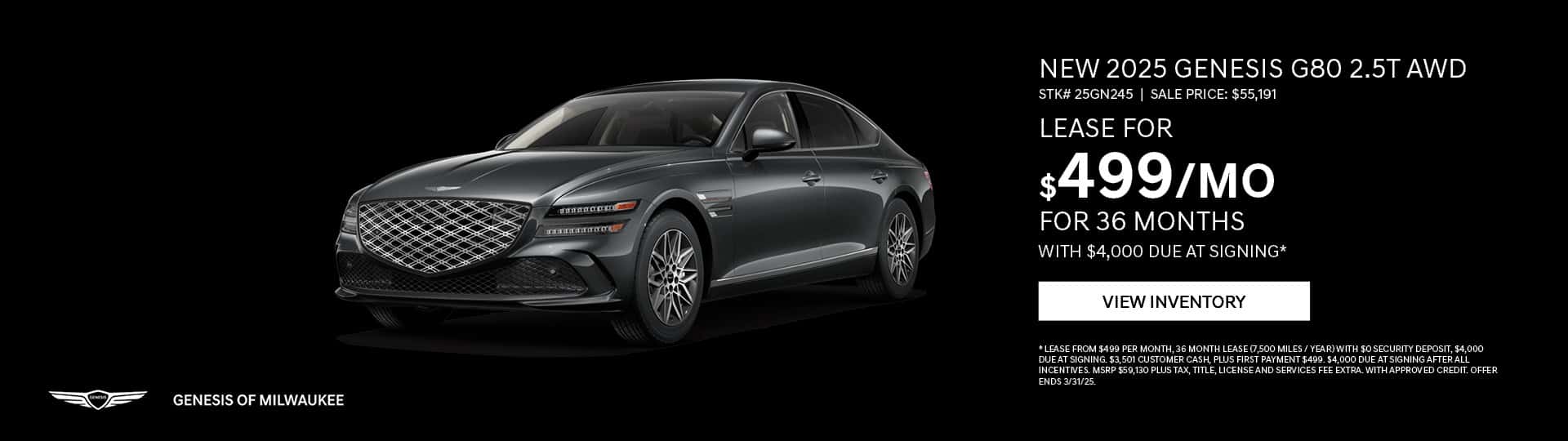 Mar 25 - 2025 Genesis G80 2.5 T AWD in Waukesha, WI
