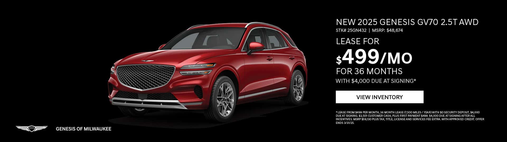 Mar 25 - 2025 Genesis GV70 2.5 T AWD in Waukesha, WI