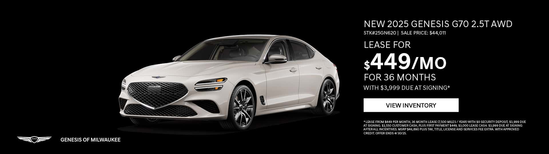 April 25 - 2025 Genesis G70 2.5T AWD in Waukesha, WI
