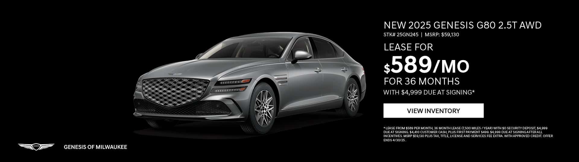 April 25 - 2025 Genesis G80 2.5T AWD in Waukesha, WI