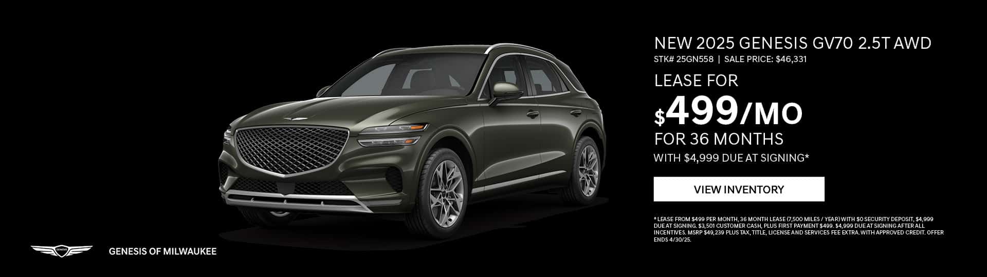 April 25 - 2025 Genesis GV70 2.5T AWD in Waukesha, WI