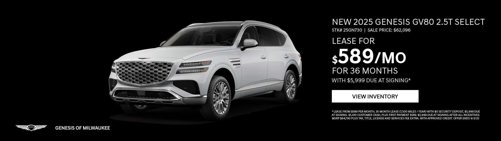 Aug 25 - 2025 Genesis GV80 2.5T Select in Waukesha, WI