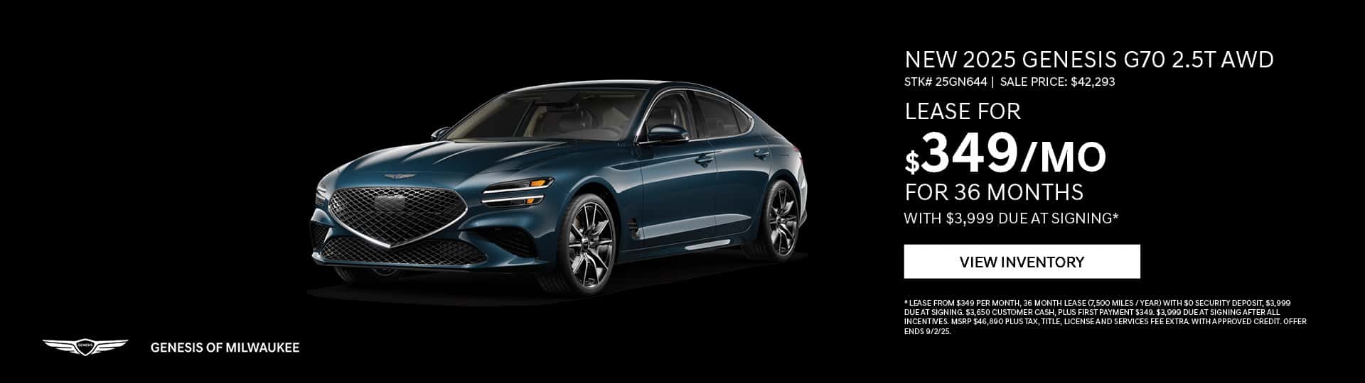 Aug 25 - 2025 Genesis G70 2.5T AWD in Waukesha, WI