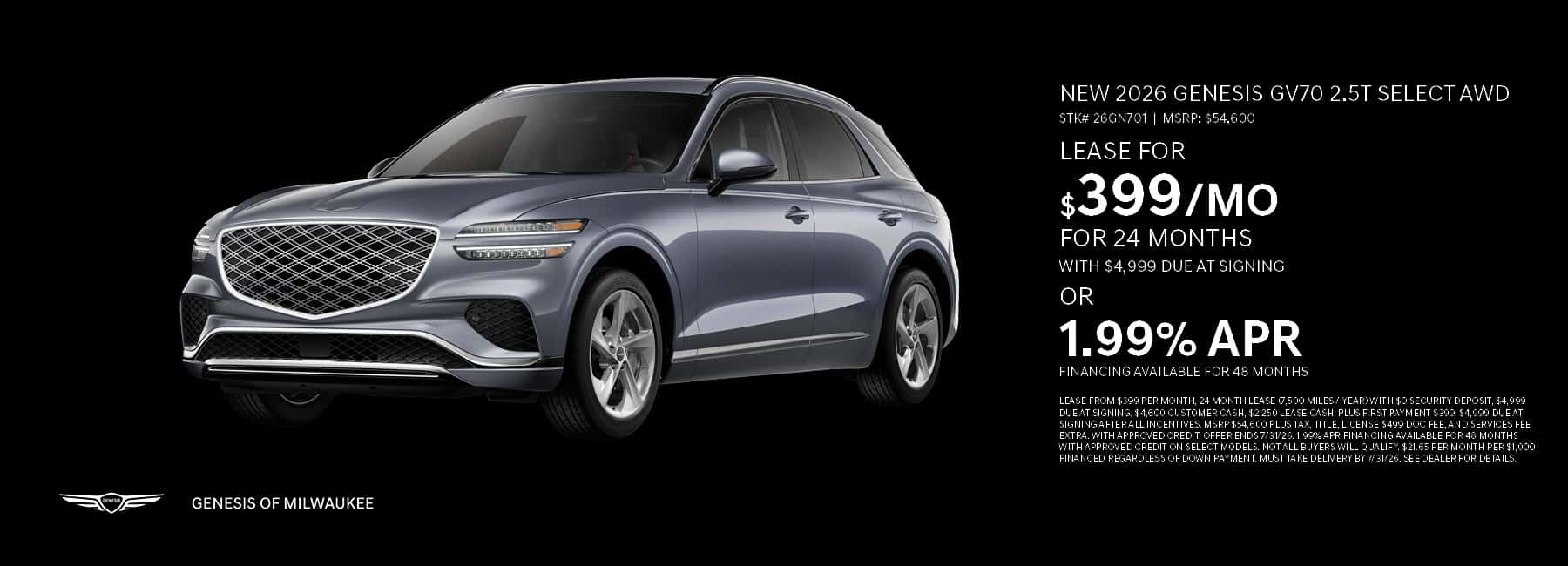 Save on a New 2026 Genesis GV70 2.5T Select AWD