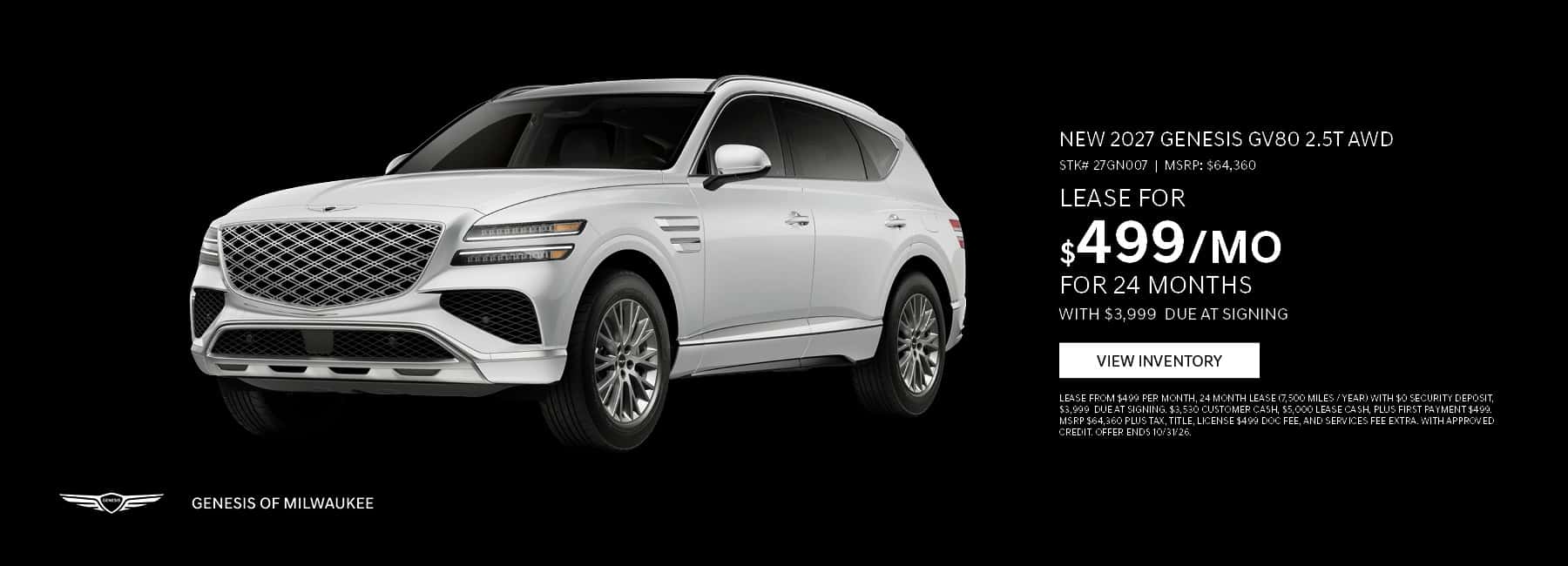 Save on a New 2027 Genesis GV80 2.5T AWD!