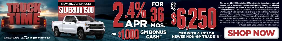 2025 Chevrolet Silverado 1500 2.4% APR for 36 Months* or $1,000 GM Bonus Cash** or Up to $6,250 Off With a 2011 or Newer Non-GM Trade In***