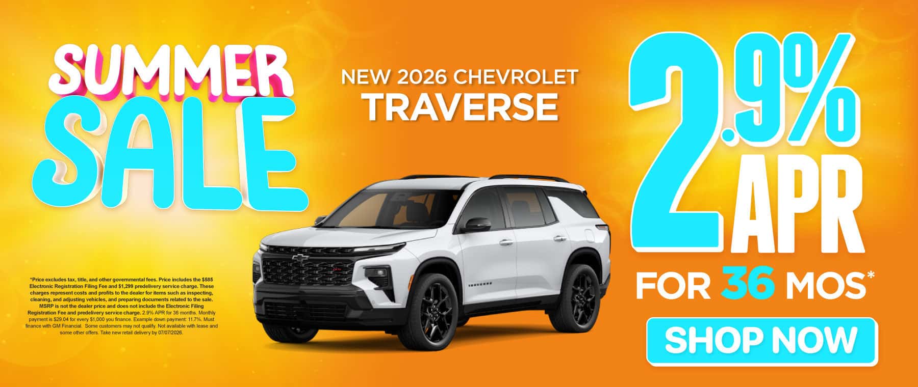 New 2026 Chevrolet Traverse 2.9% APR for 36 months*