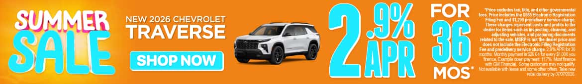 New 2026 Chevrolet Traverse 2.9% APR for 36 months*