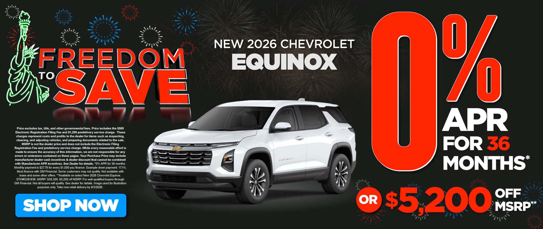 New 2026 Chevrolet Equinox "0% APR for 36 months* OR $5,200 OFF MSRP**"