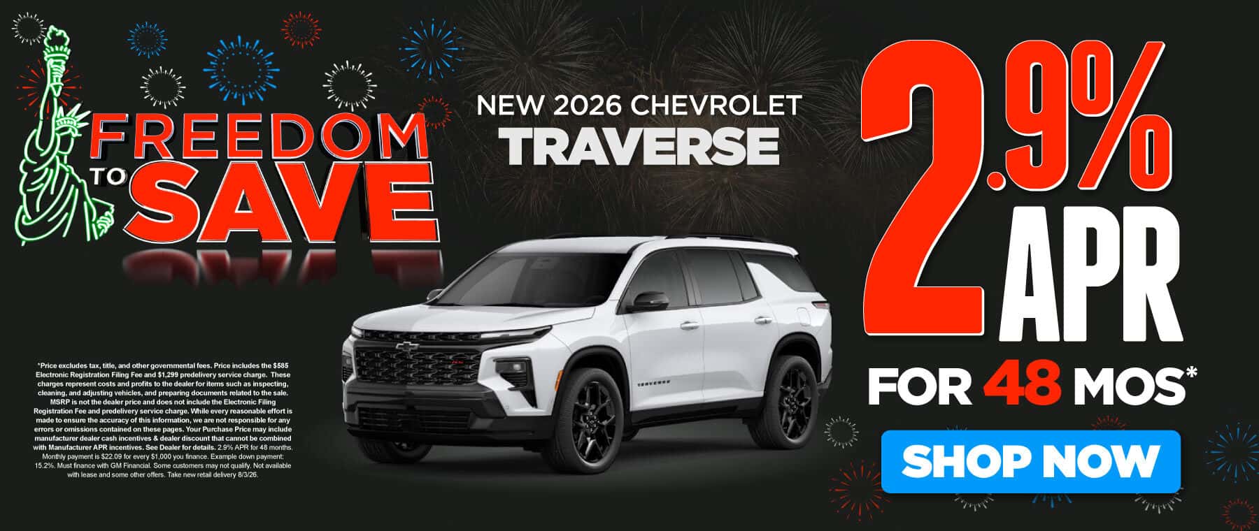 New 2026 Chevrolet Traverse 2.9% APR for 48 months*