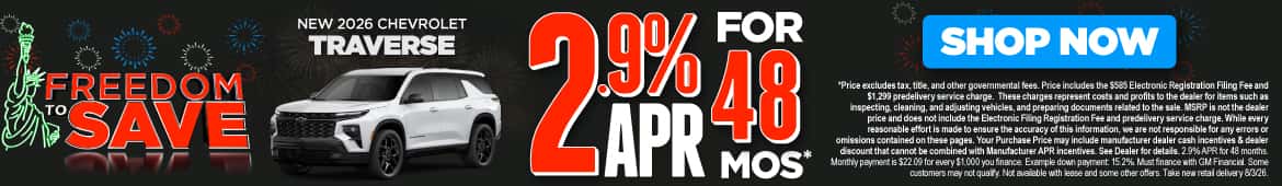 New 2026 Chevrolet Traverse 2.9% APR for 48 months*