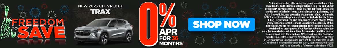 New 2026 Chevrolet Trax 0% APR for 36 months*