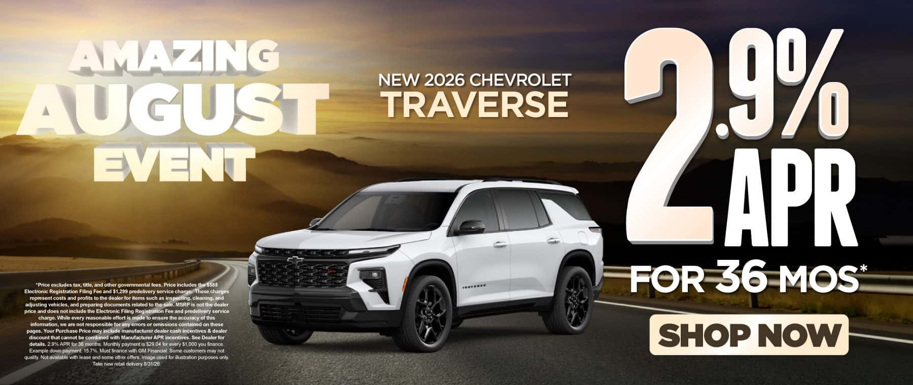 New 2026 Chevrolet Traverse 2.9% APR for 36 months*