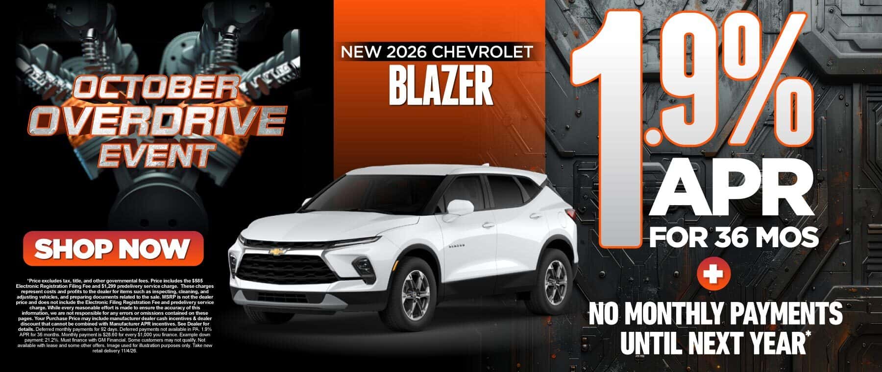New 2026 Chevrolet Blazer - 1.9% APR for 36 months PLUS No Monthly Payments Until Next Year*