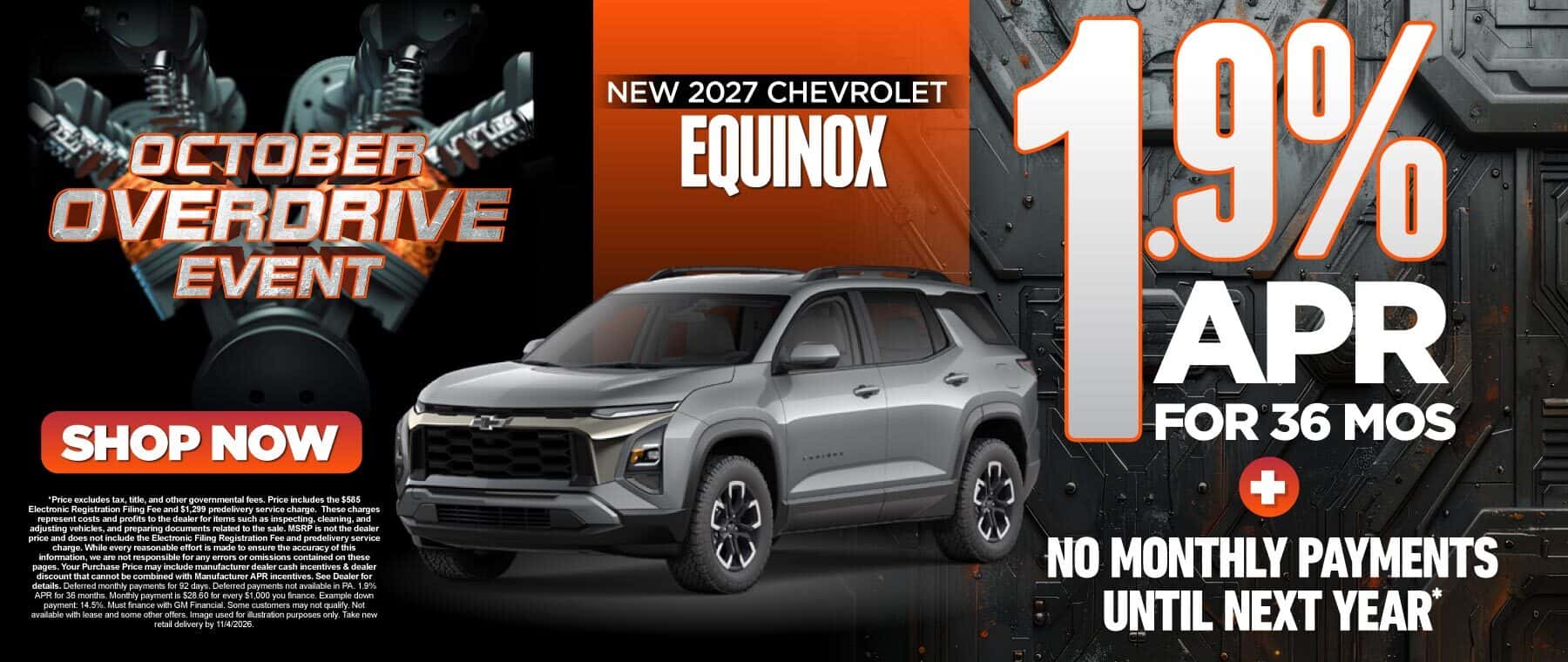 New 2027 Chevrolet Equinox - 1.9% APR for 36 months PLUS No Monthly Payments Until Next Year*