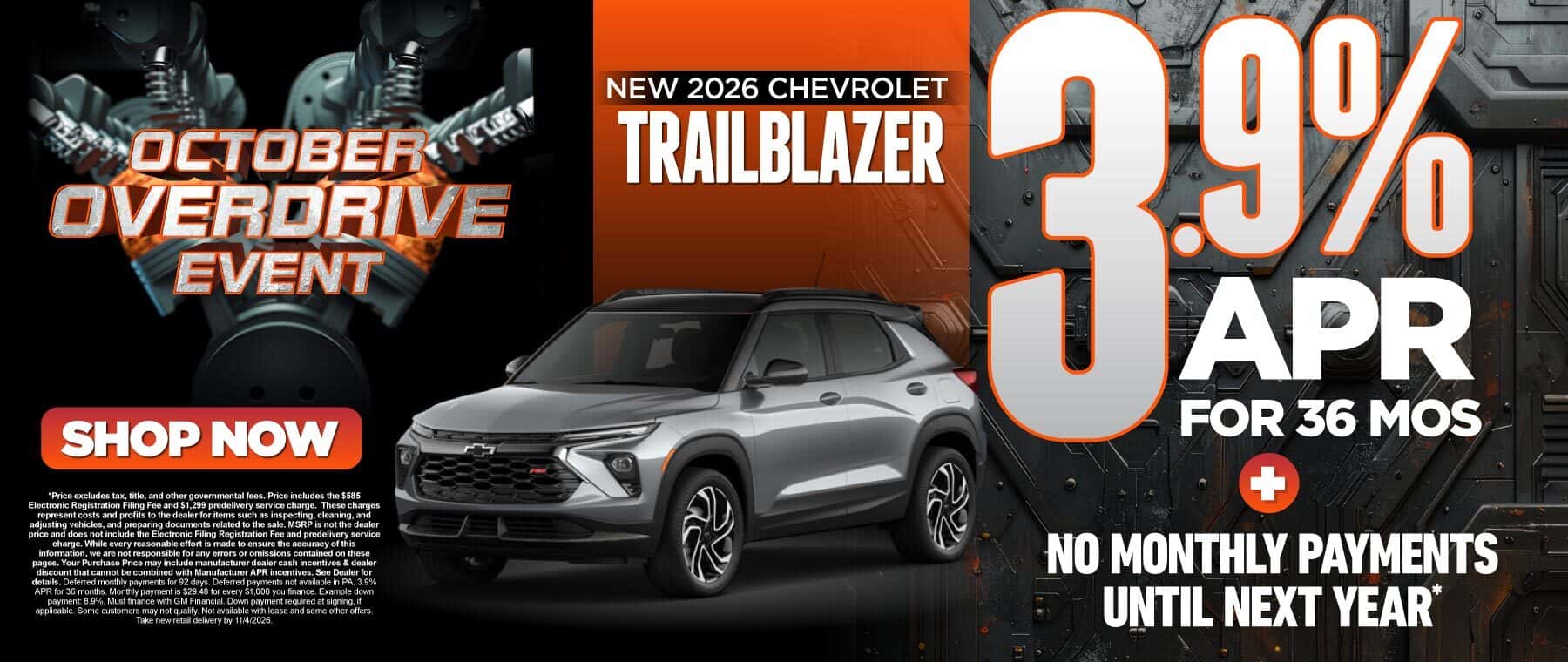 New 2026 Chevrolet Trailblazer - 3.9% APR for 36 months PLUS No Monthly Payments Until Next Year*