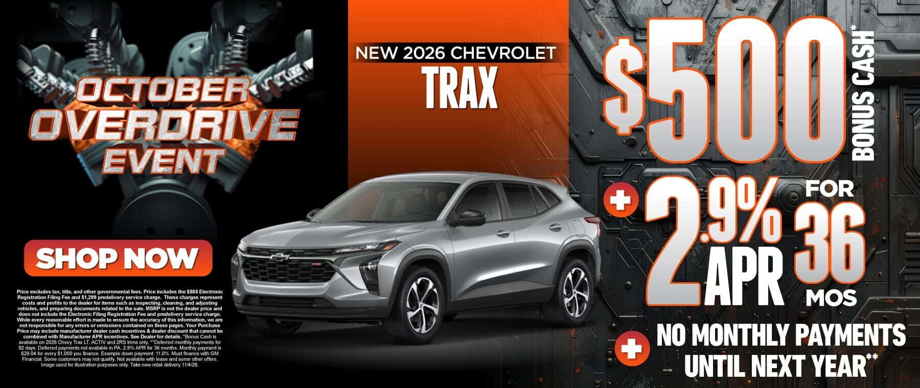 New 2026 Chevrolet Trax - $500 Bonus Cash* PLUS 2.9% APR for 36 months PLUS No Monthly Payments Until Next Year**