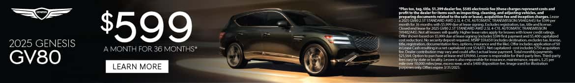 2025 Genesis GV80 $599 a month for 36 months*