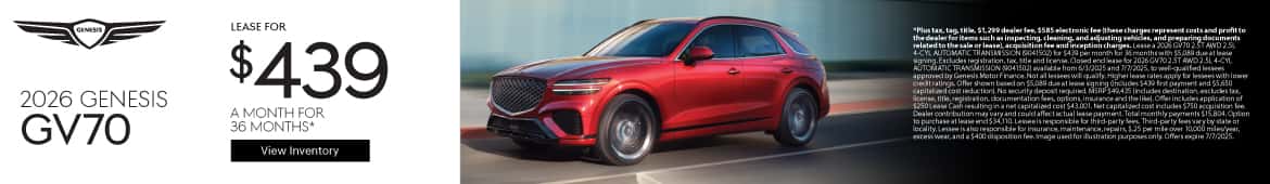 New 2026 Gensis GV70 Lease for $439 a month for 36 Months*