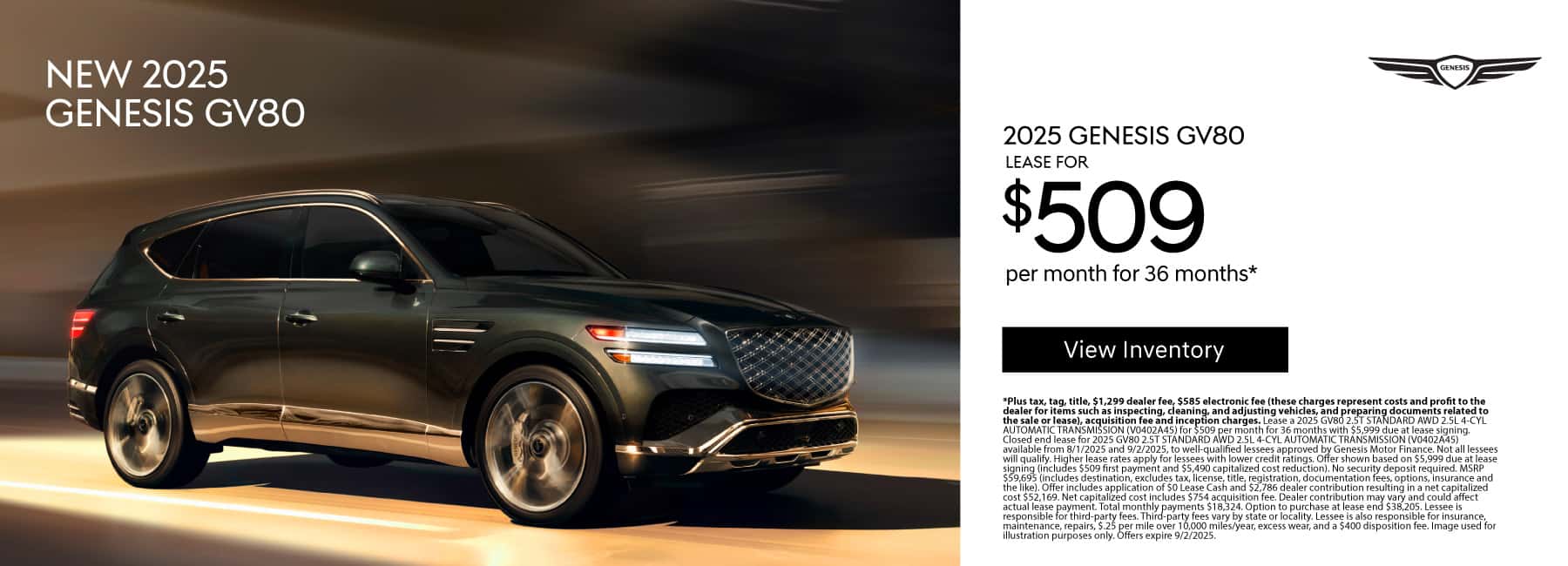 New 2025 Genesis GV80 Lease for $509 a month for 36 Months*
