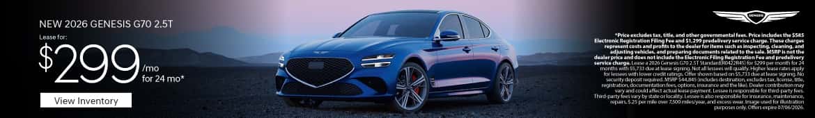New 2026 Genesis G70 2.5T Lease for $299 a month for 24 Months*