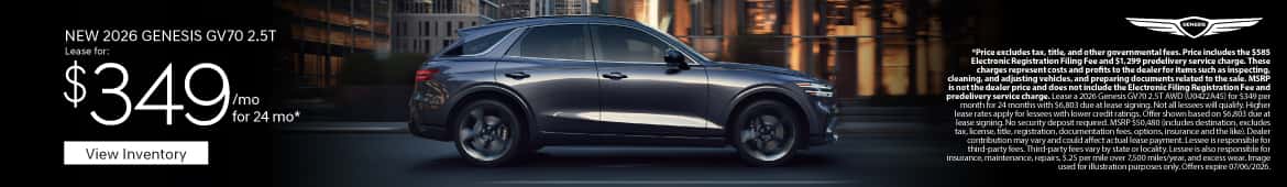 New 2026 Genesis GV70 2.5T Lease for $349 a month for 24 Months*