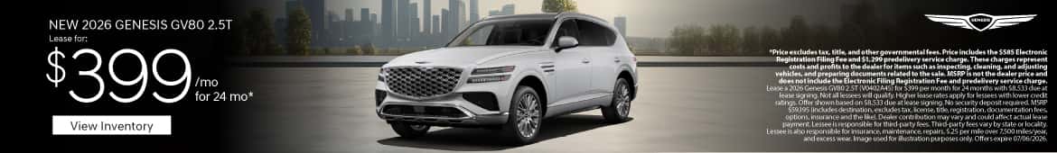 New 2026 Genesis GV80 2.5T Lease for $399 a month for 24 Months*