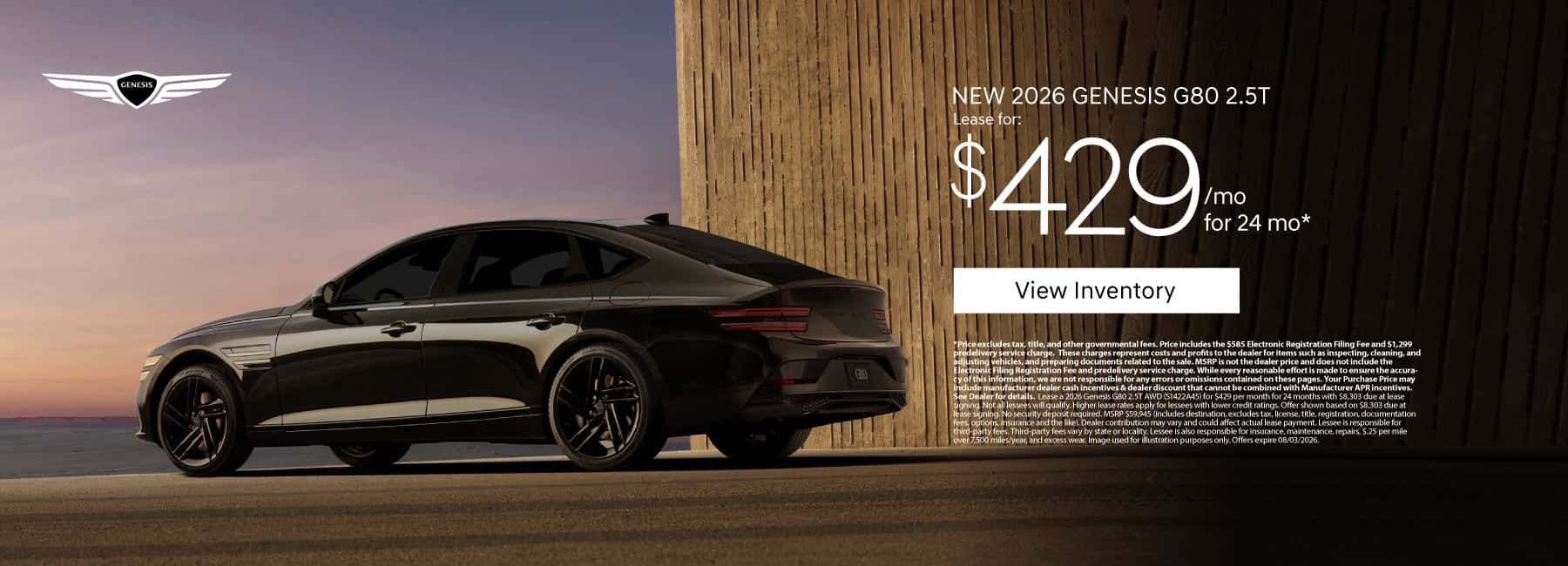 New 2026 Genesis G80 2.5T Lease for $429 a month for 24 months*