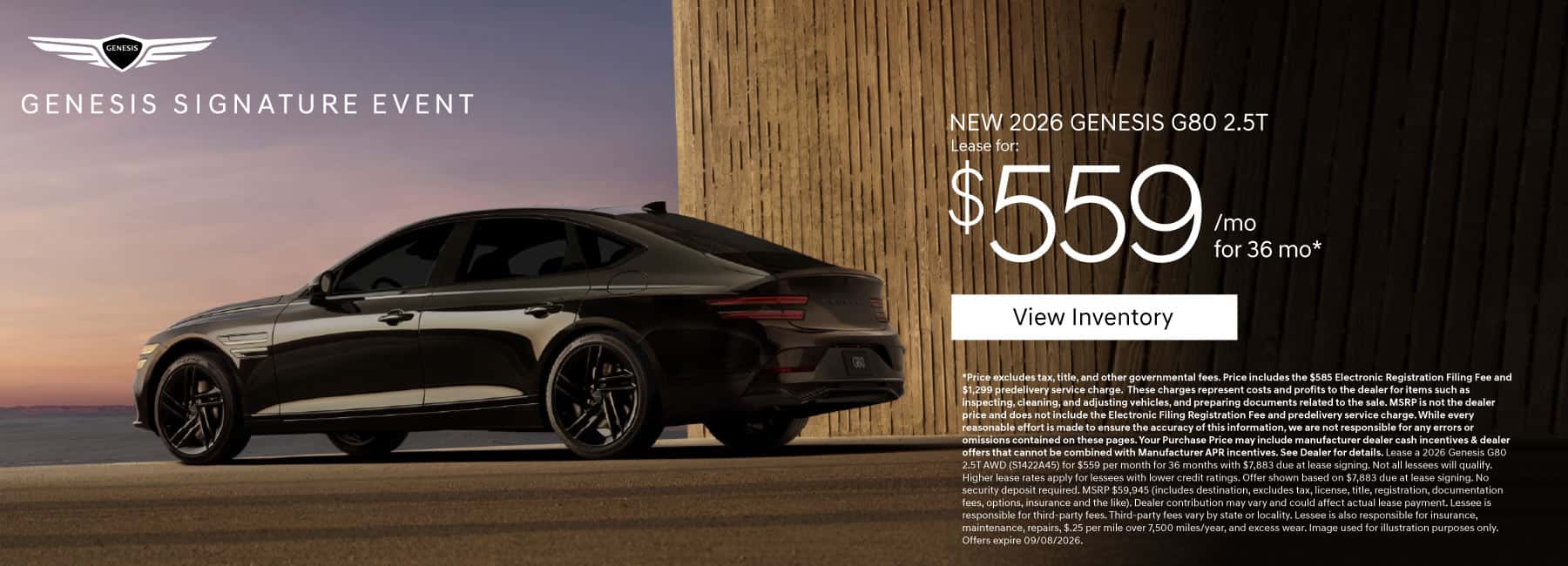 New 2026 Genesis G80 2.5T Lease for $559 a month for 36 months*