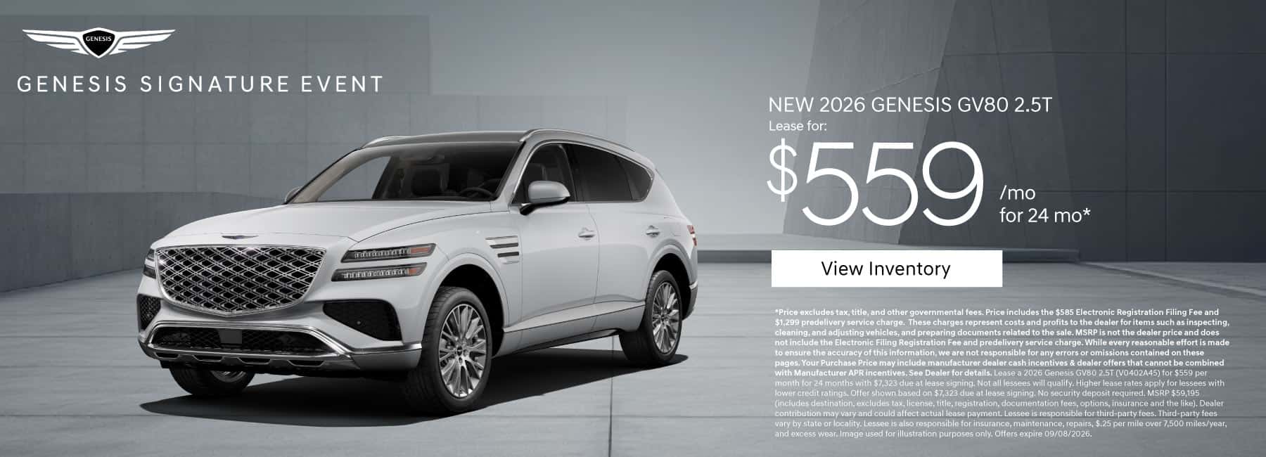 New 2026 Genesis GV80 2.5T Lease for $559 a month for 24 Months*