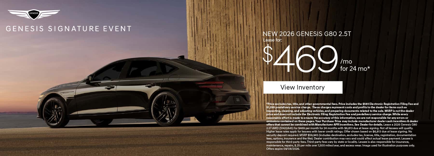 New 2026 Genesis G80 2.5T Lease for $469 a month for 24 months*