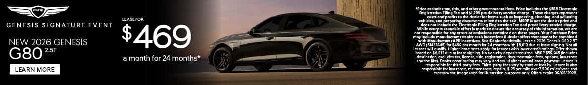 New 2026 Genesis G80 2.5T Lease for $469 a month for 24 months*