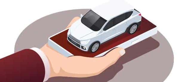 Graphic of a persons hand hold a car in palm of hand