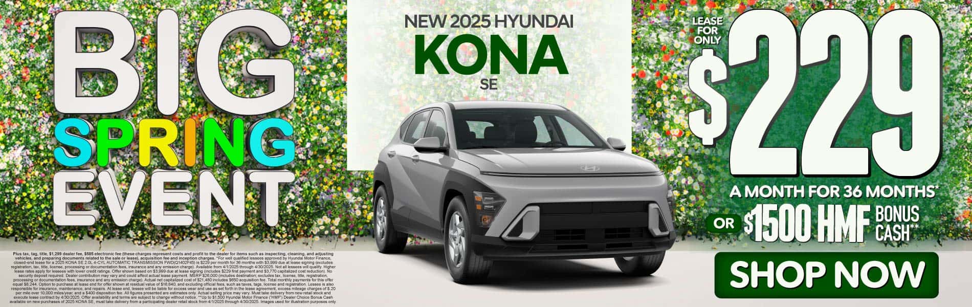 2025 Hyundai Kona SE $229 a month for 36 Months* or $1,500 HMF Bonus Cash**