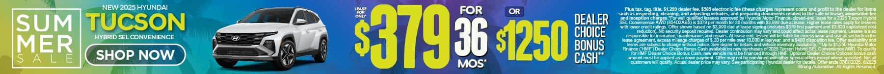 New 2025 Hyundai Tucson Hybrid SEL Convenience $379 a month for 36 Months* or $1,250 HMF Dealer Choice Bonus Cash**