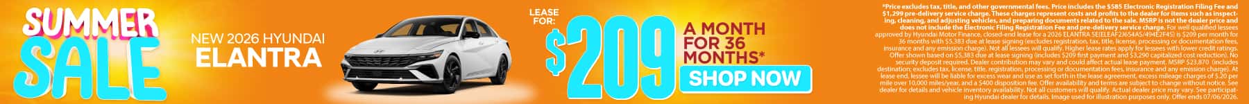 New 2026 Hyundai Elantra $209 a month for 36 months*