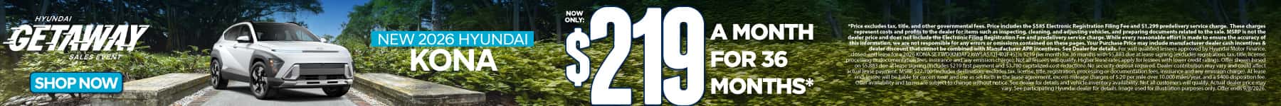New 2026 Hyundai Kona $219 a month for 36 months*