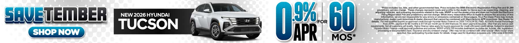 New 2026 Hyundai Tucson 0.9% APR for 60 months*