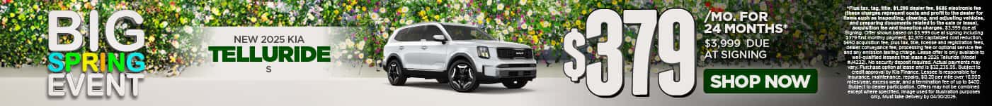 2025 Kia Telluride S $379 a month for 24 Months* $3,999 due at signing