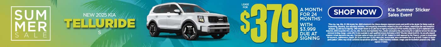 New 2025 Kia Telluride S $379 a month for 24 Months* $3,999 Due at Signing
