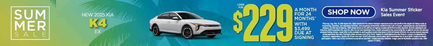 New 2025 Kia K4 EX $229 a month for 24 months* $3,499 Due at Signing